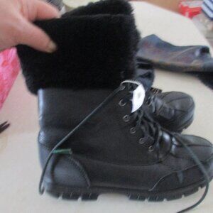 Lauren Ralph‎ Lauren leather shearling  Women's Lace-Up Boots black 7 m
